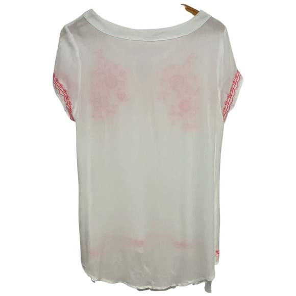White Short Sleeve Top with Pink Embroidery - Picture 3 of 3